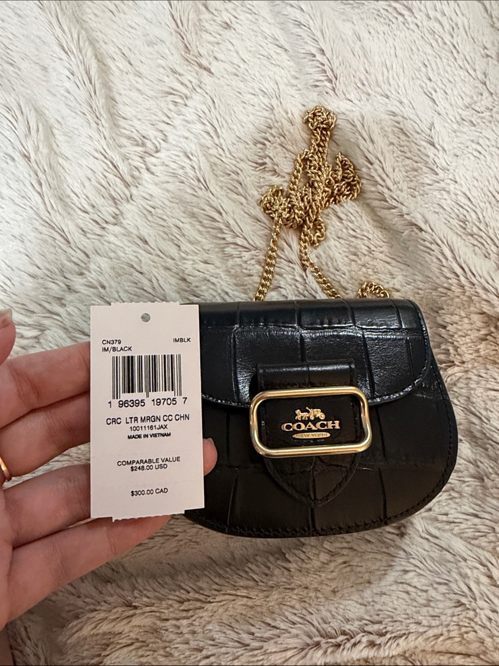 Coach Black Croc-Embossed Crossbody with Gold Chain - Picture 2 of 4